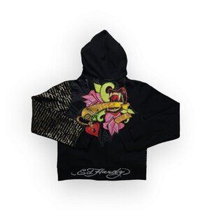 Vintage Ed Hardy Christian Audigier Y2K Studded Zip Hoodie‎ Jacket Womens S/M ??